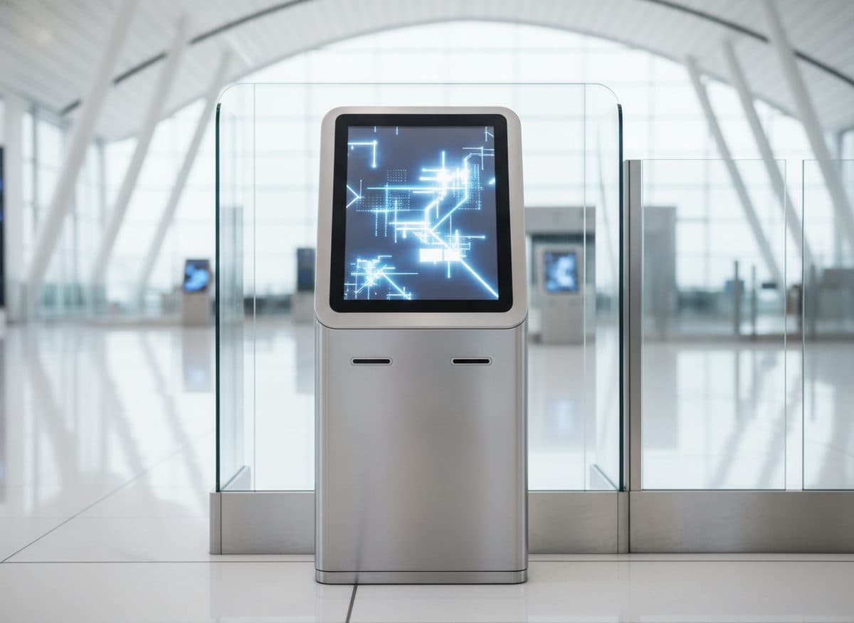 A sleek automated airport border-control kiosk.